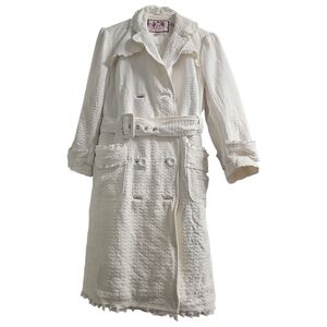 Juicy Couture White Textured Pea Coat with Belt